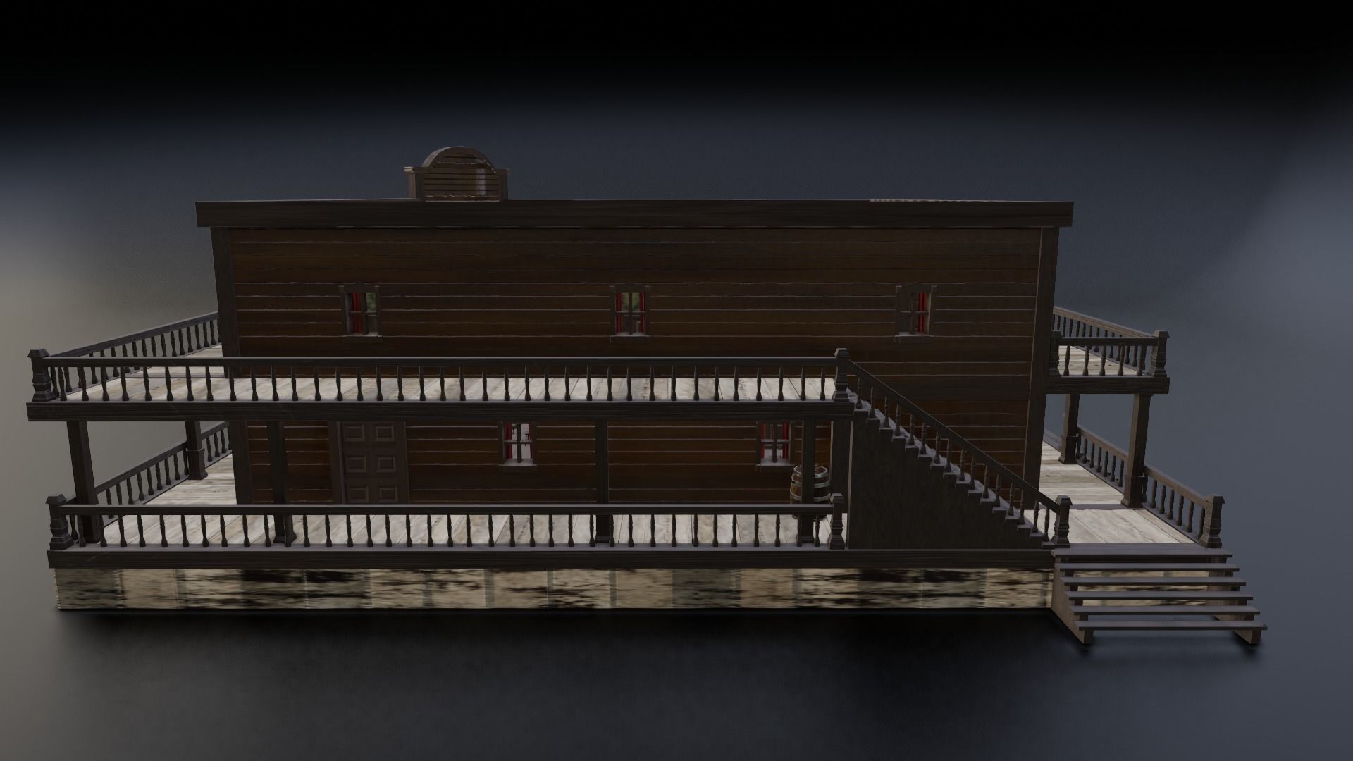 Western Saloon with Interior  Low-poly 3D model_4