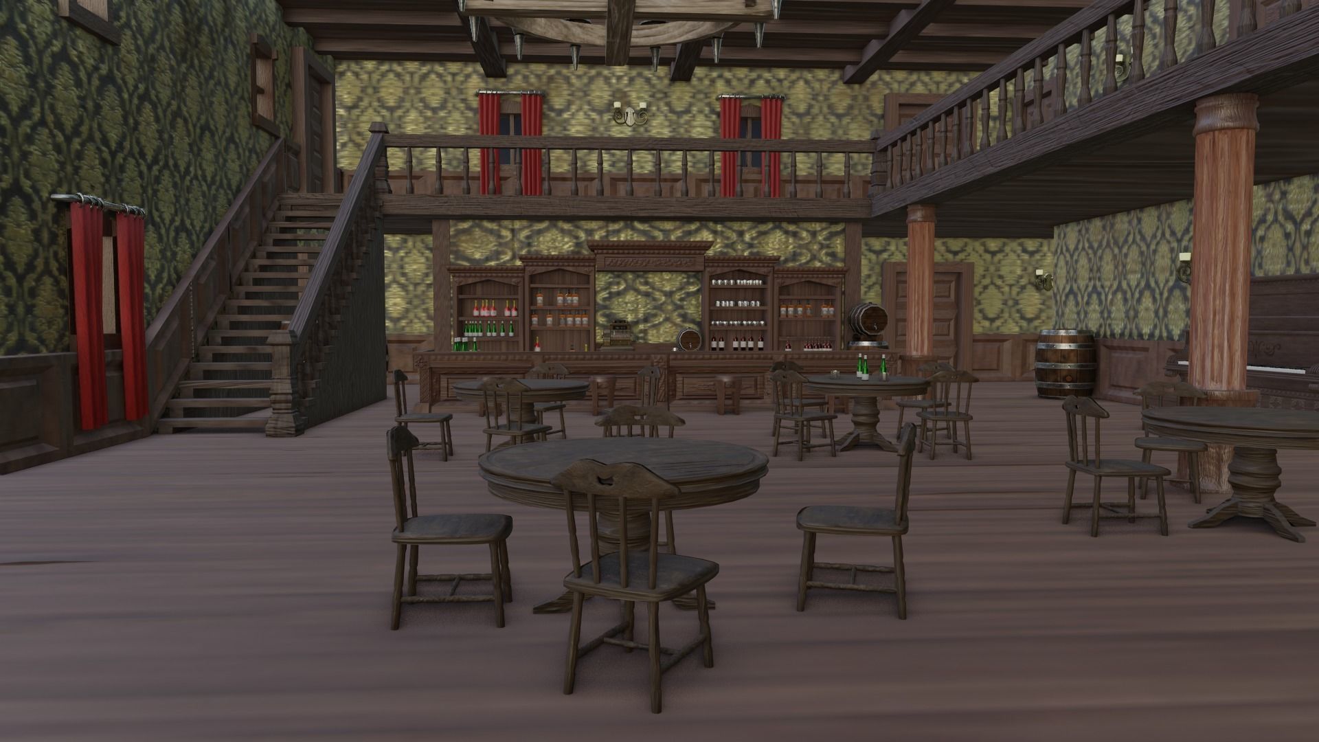 Western Saloon with Interior  Low-poly 3D model_10