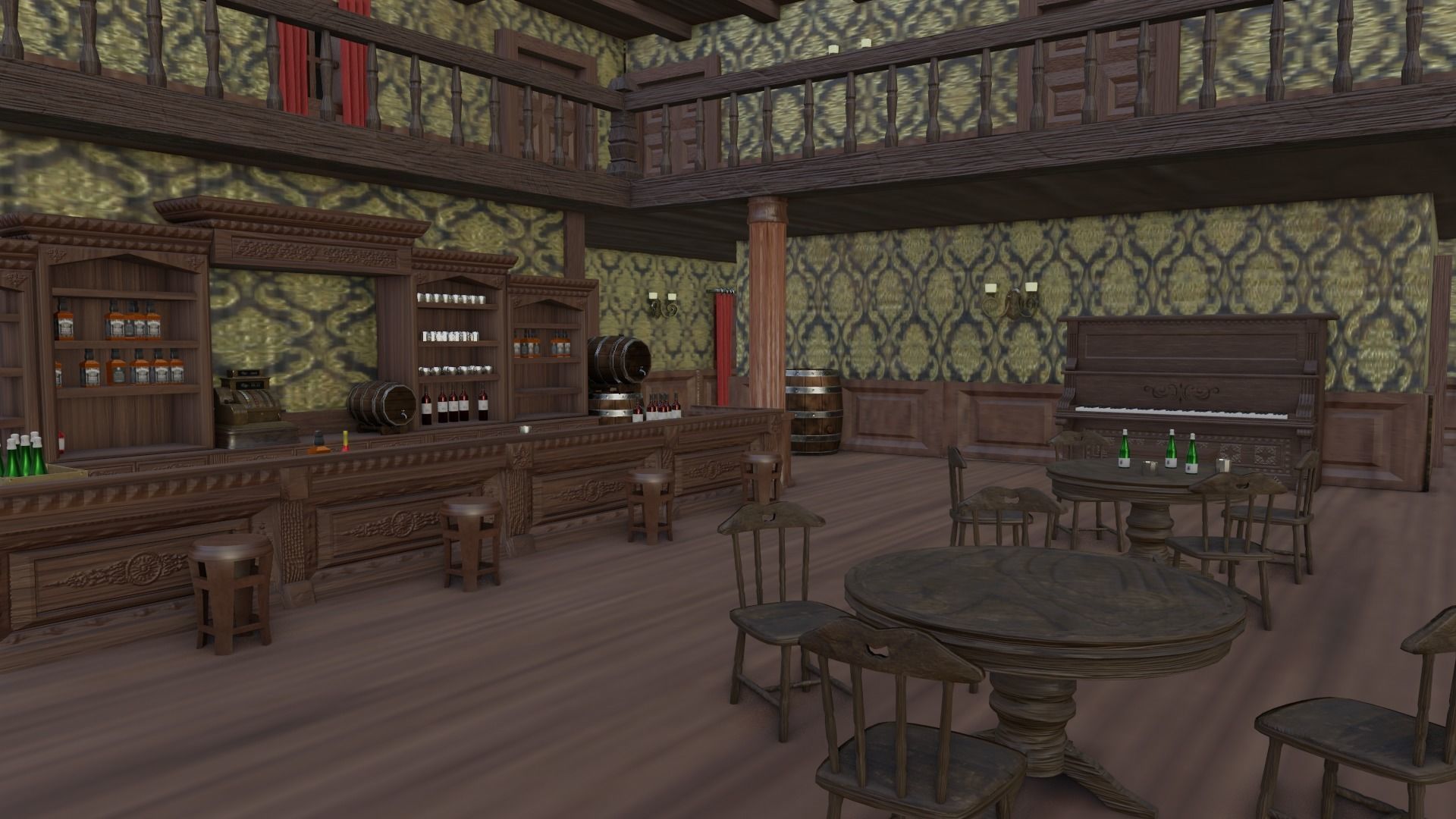 Western Saloon with Interior  Low-poly 3D model_12