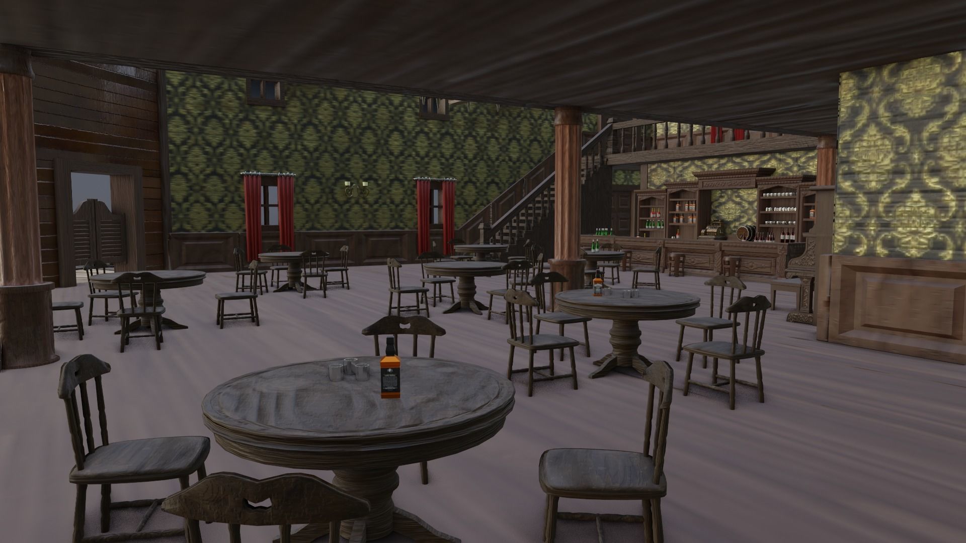 Western Saloon with Interior  Low-poly 3D model_17