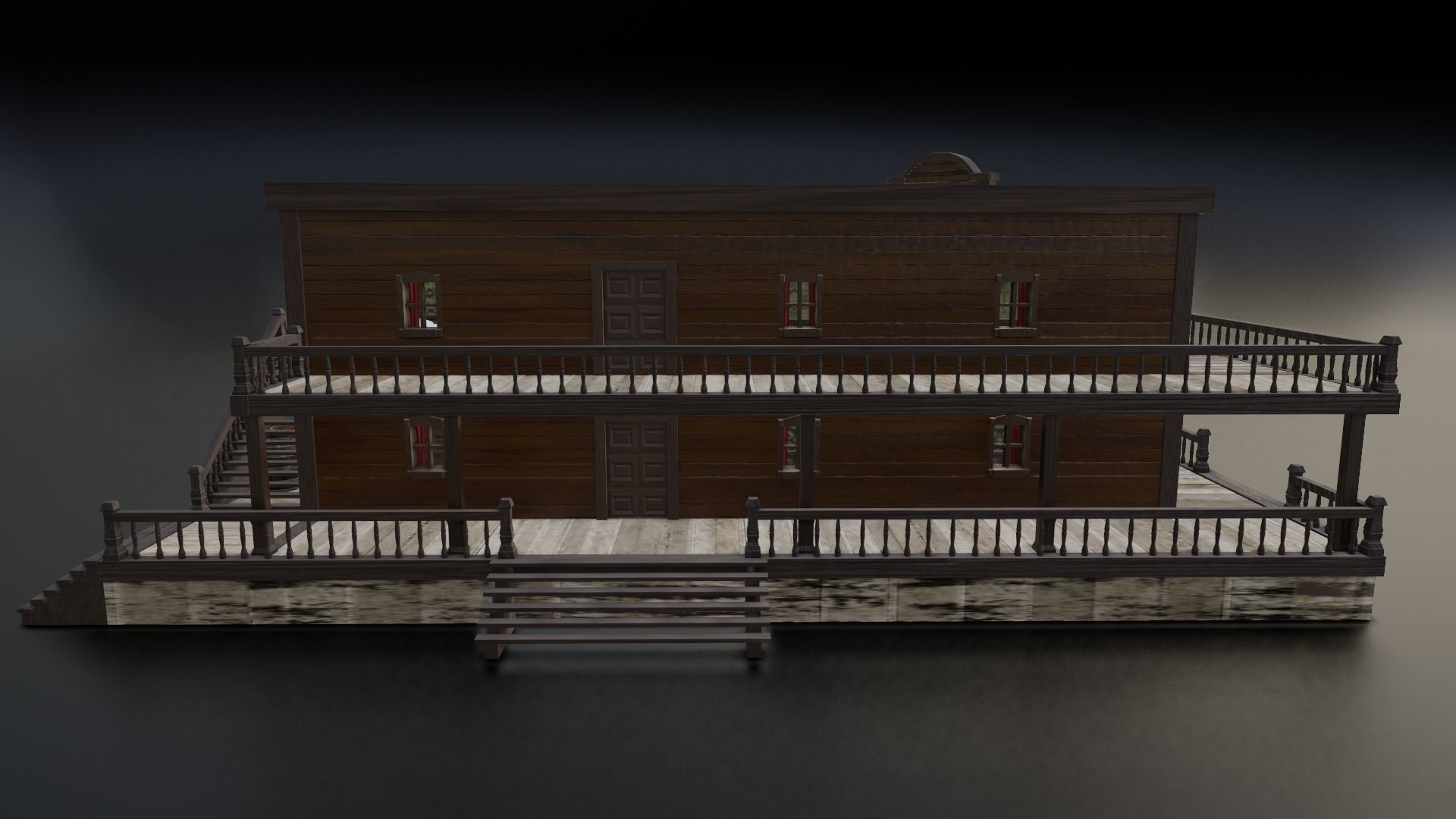 Western Saloon with Interior  Low-poly 3D model_3