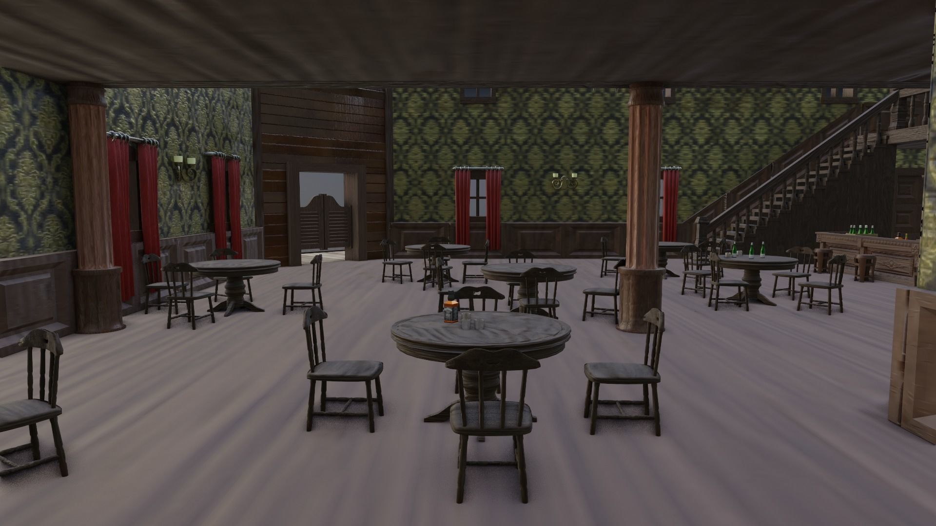 Western Saloon with Interior  Low-poly 3D model_11