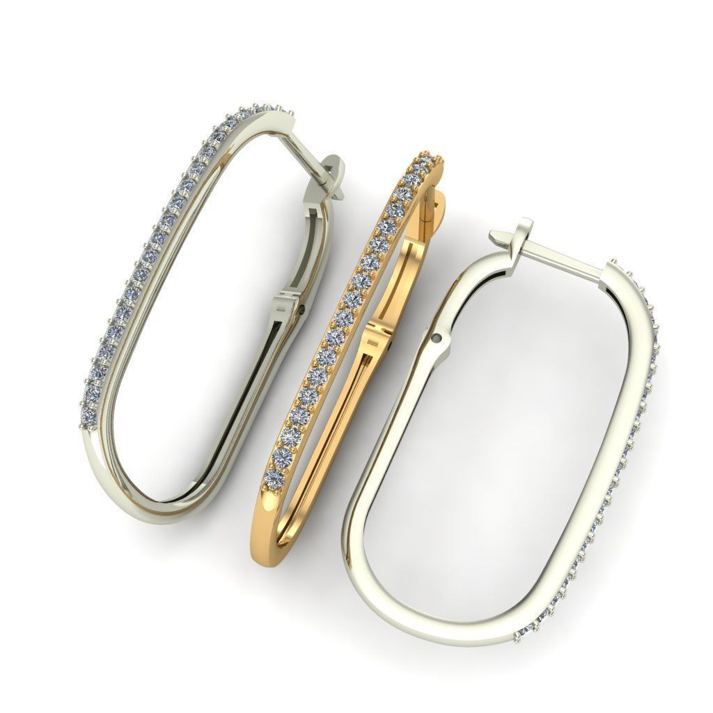 Earrings with Gems 29 mm Shape rectangular with rounded corners 3D print model_4