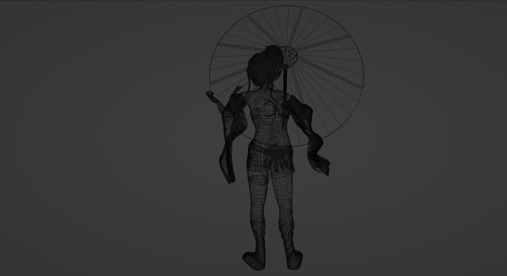 Red Dress Girl With Umbrella Low-poly 3D model_6