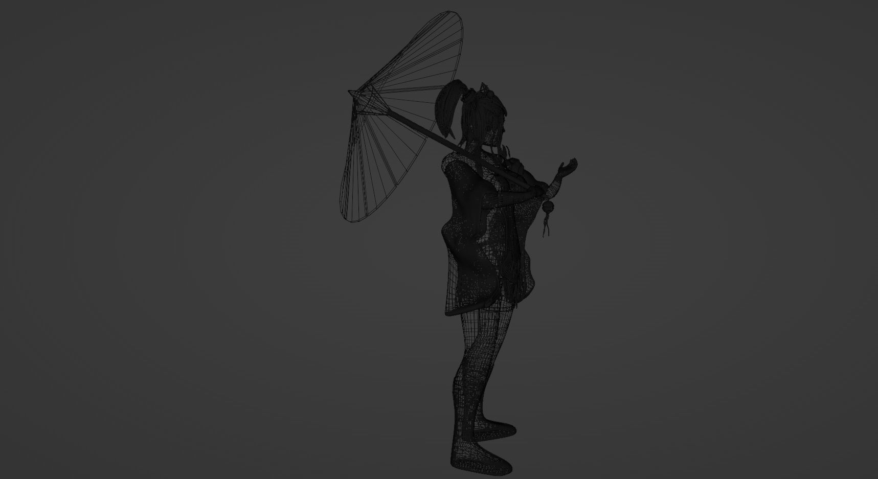 Red Dress Girl With Umbrella Low-poly 3D model_4