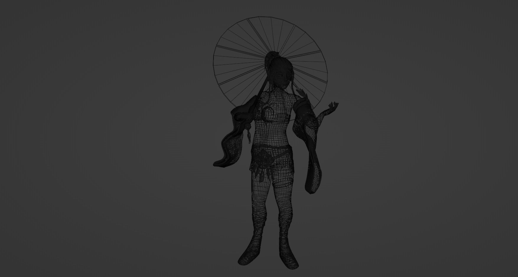 Red Dress Girl With Umbrella Low-poly 3D model_2