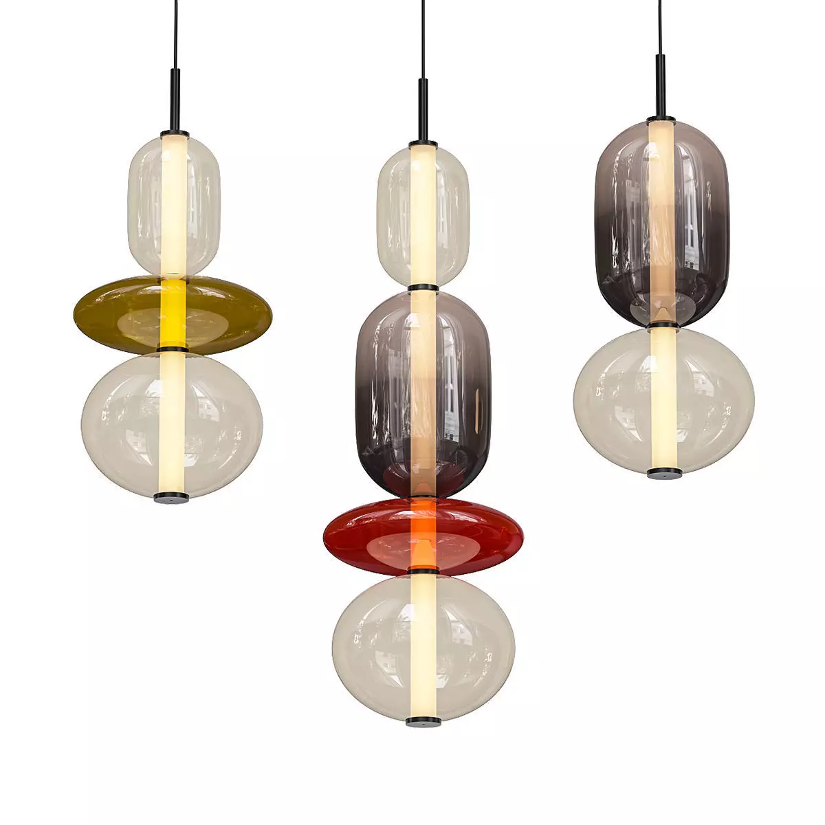pebbles three glass pendant lights hanging 3D model_0