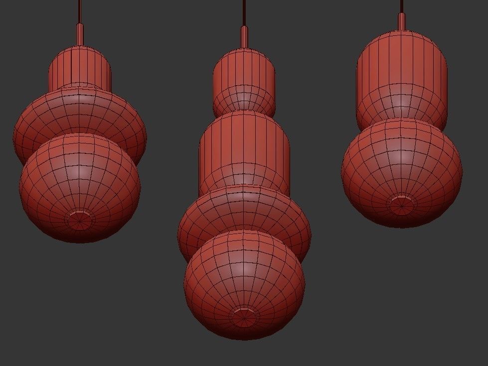 pebbles three glass pendant lights hanging 3D model_2