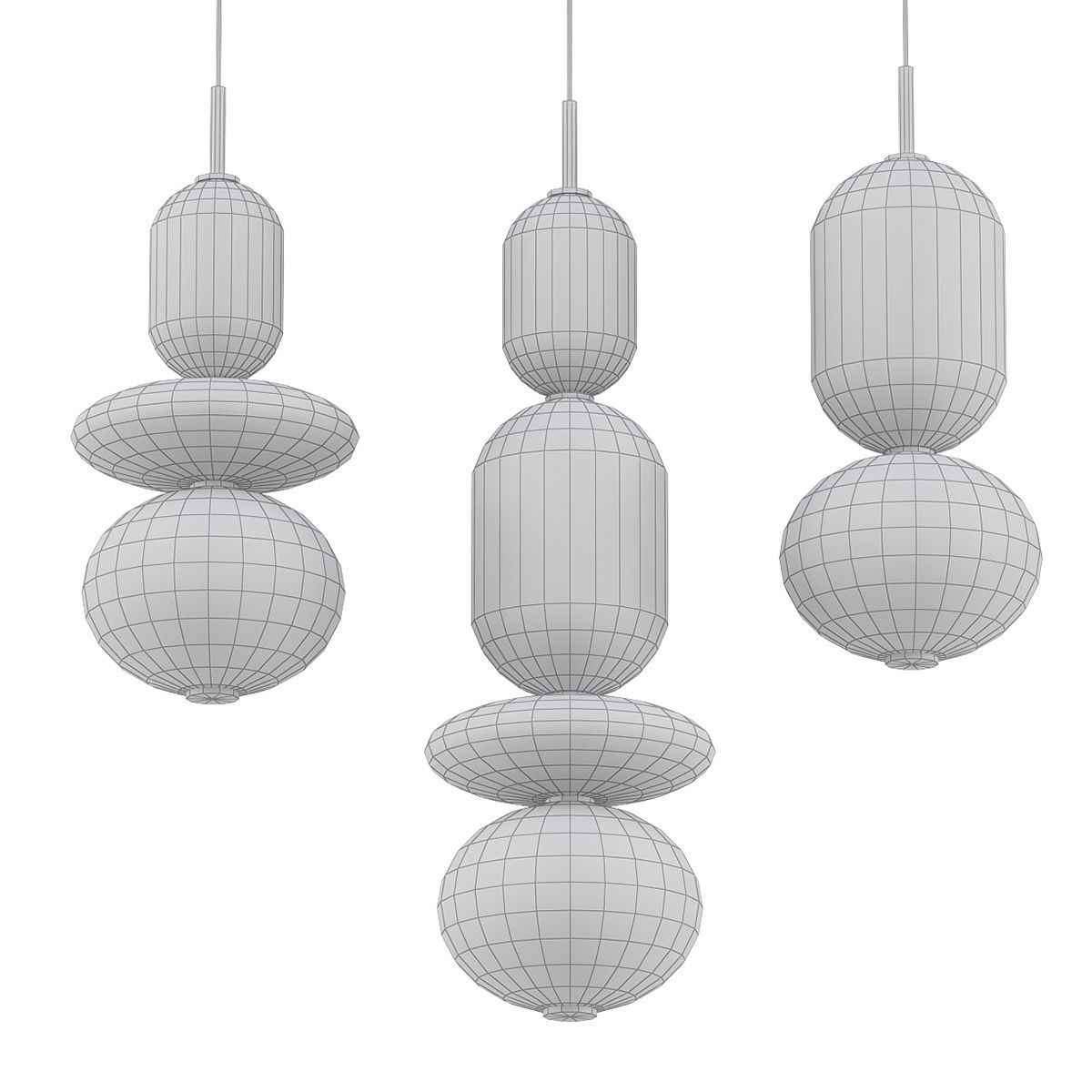 pebbles three glass pendant lights hanging 3D model_4