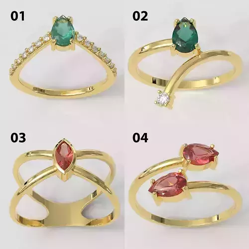 Gemstones Trendy Rings 3D Model Collection