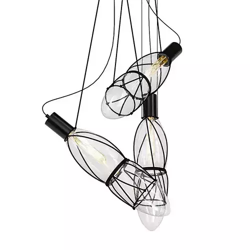 shibari three pendant lights hanging from wire frame