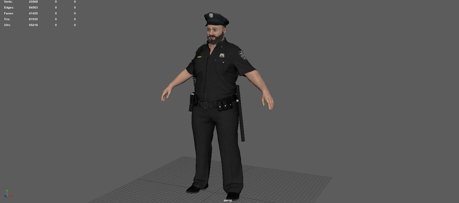 Police Officer 2 Black Uniform 3D model_8