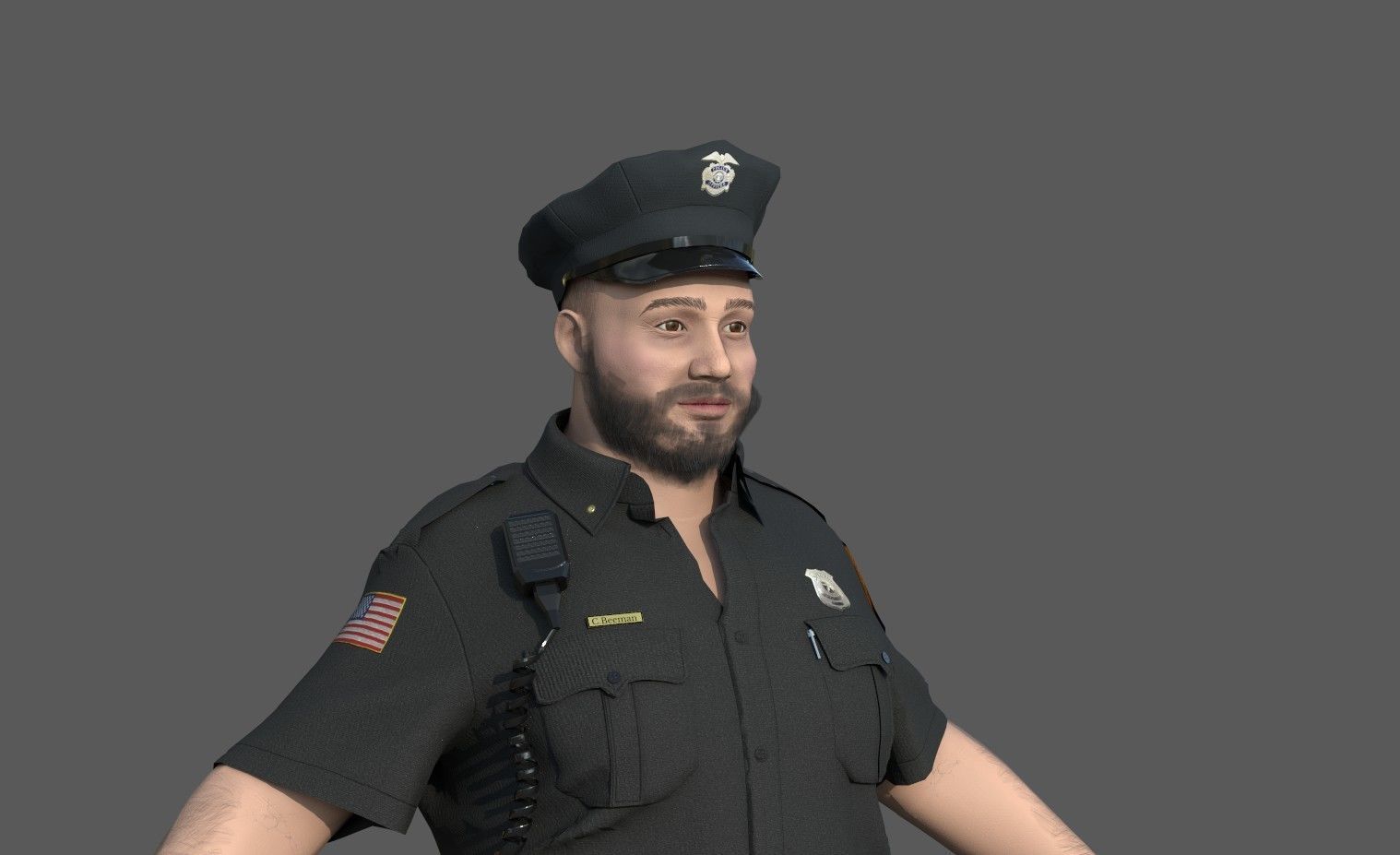 Police Officer 2 Black Uniform 3D model_6