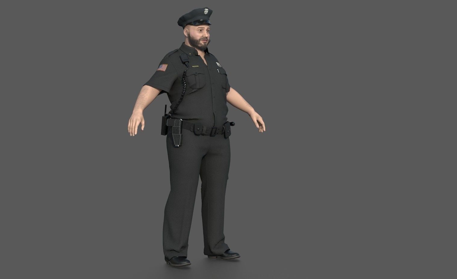 Police Officer 2 Black Uniform 3D model_5