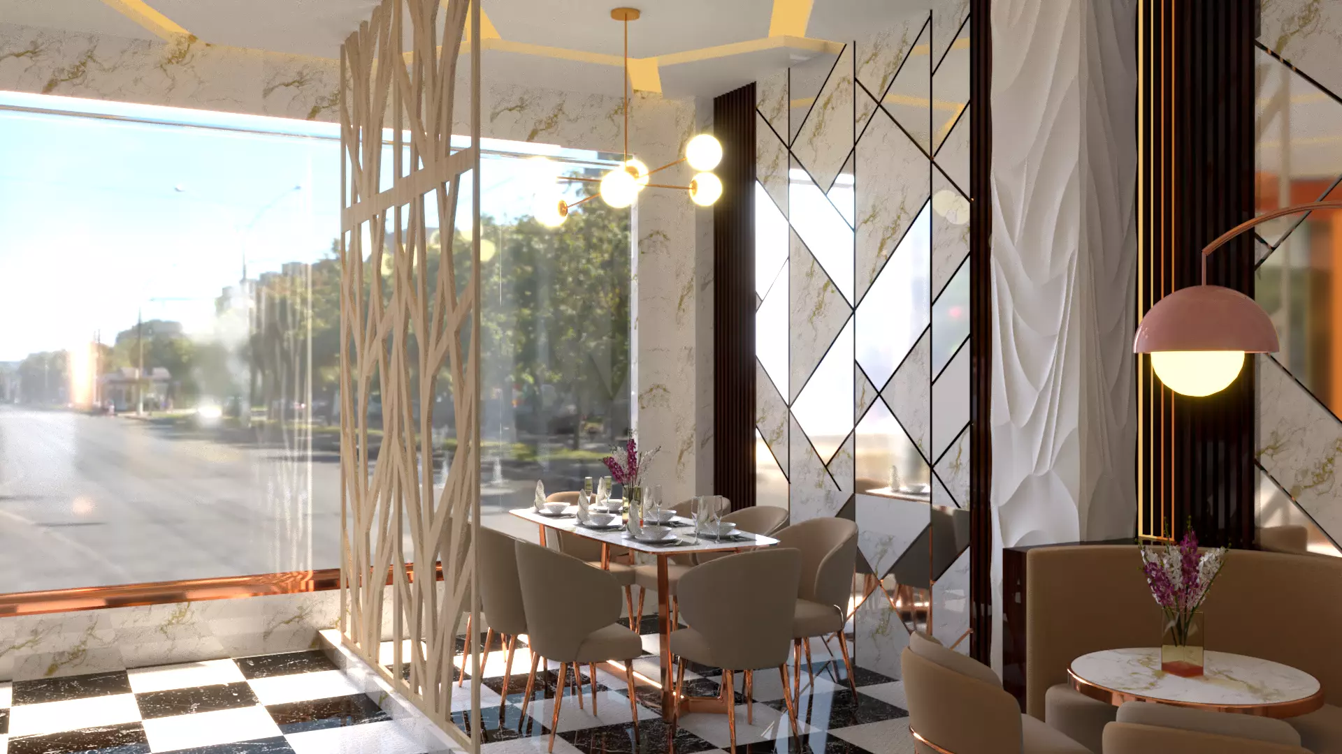 restaurant interior design of 3D model_0