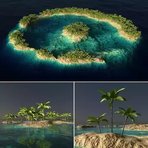 Realistic Island 3d with palm trees