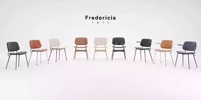 Fredericia Soborg Chair Collection 9 chairs in total 3D model