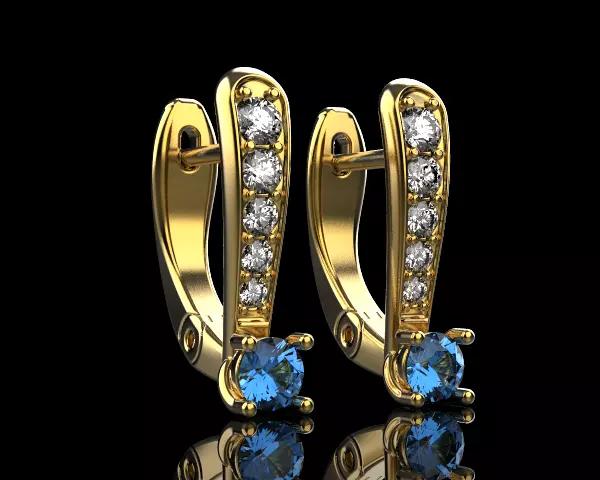 Earrings topaz and diamond gold 3D print model