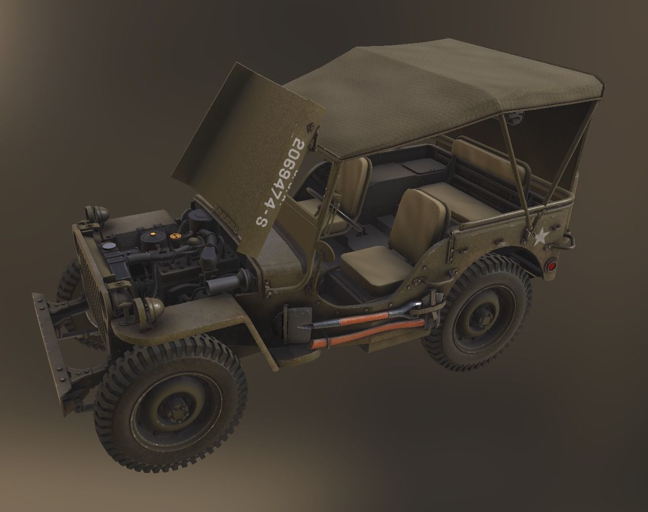 WW2 Jeep Low-poly 3D model_4