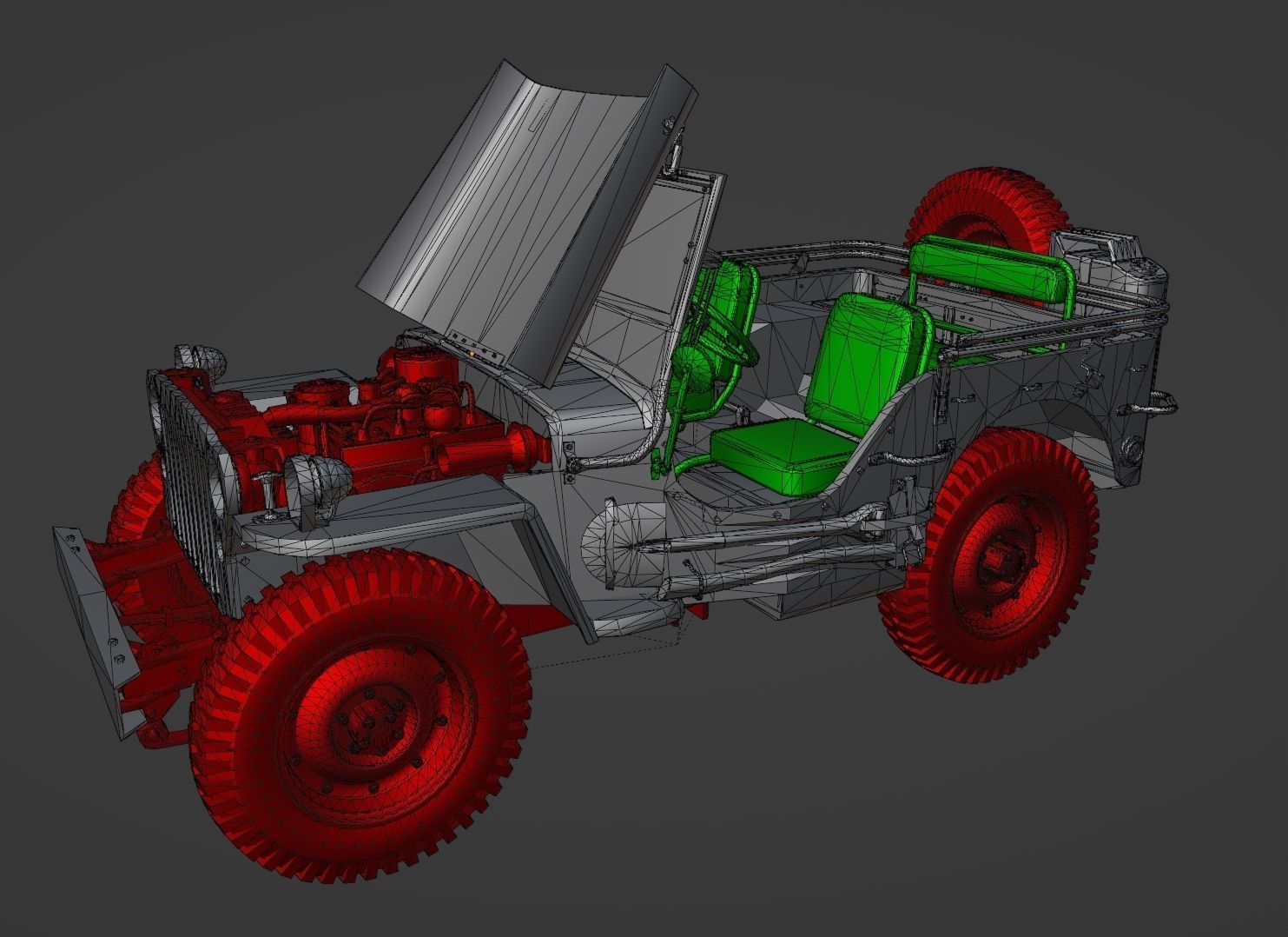 WW2 Jeep Low-poly 3D model_8