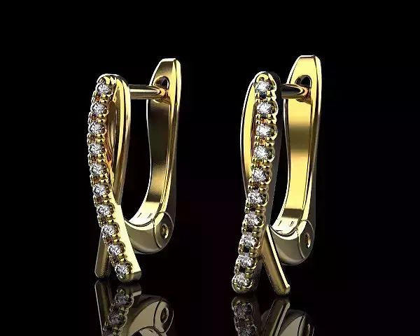 Earrings 3D Print Model two gold hoop with diamonds