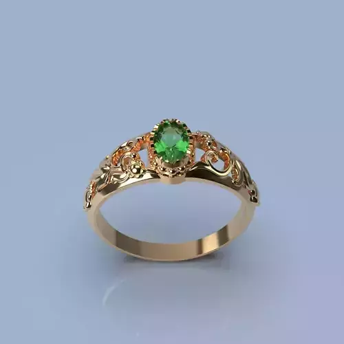 Delicate ring with baroque pattern and oval stone