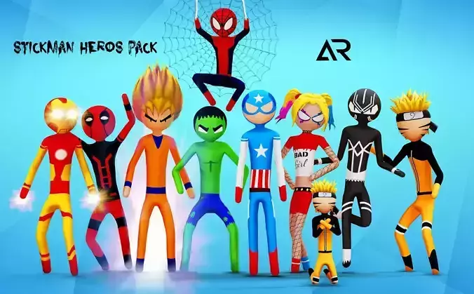 Stickman Pack Low-poly 3D model