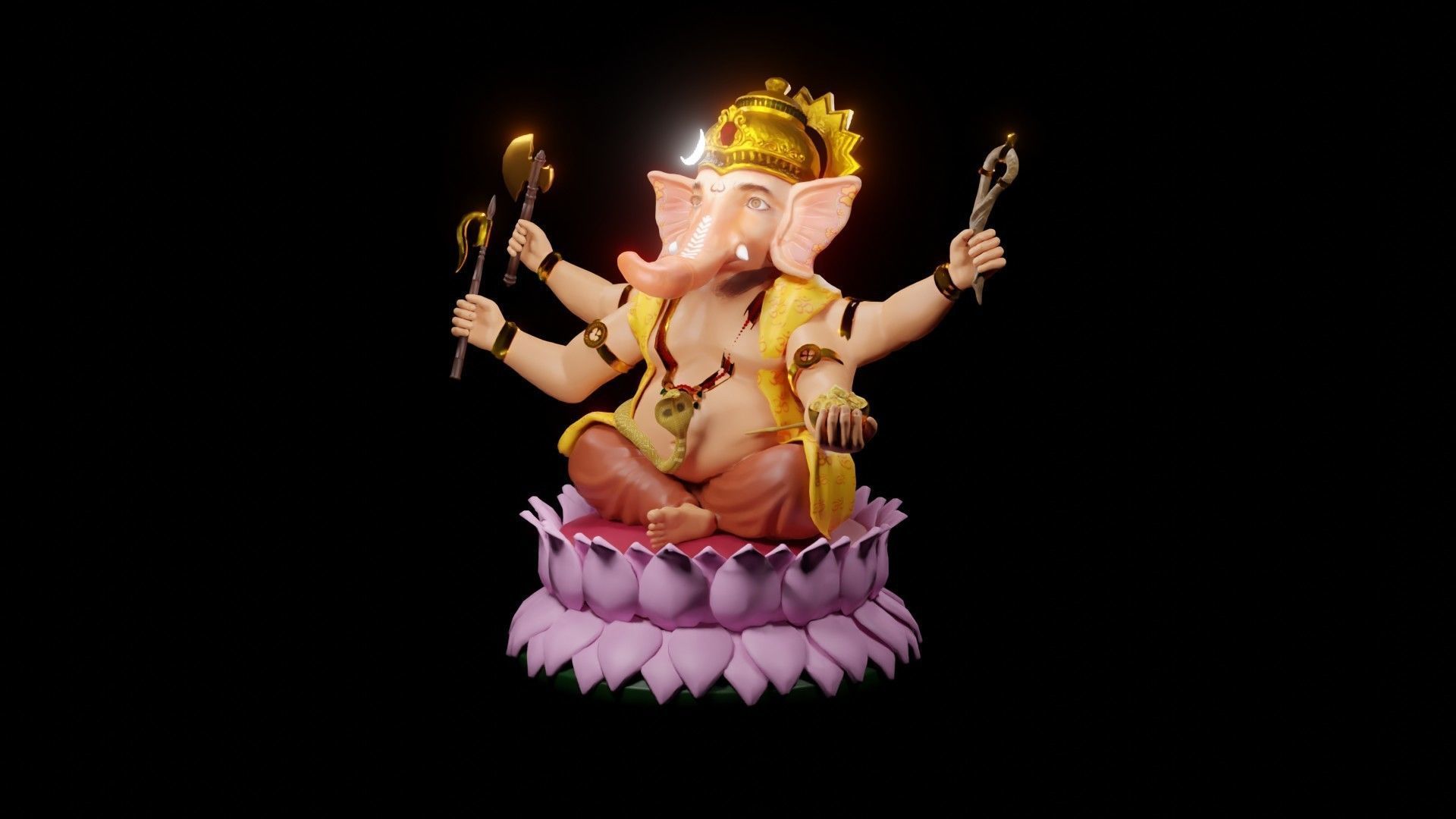 Lord Ganesha semi rigged model 3D with simple animation 3D model_24