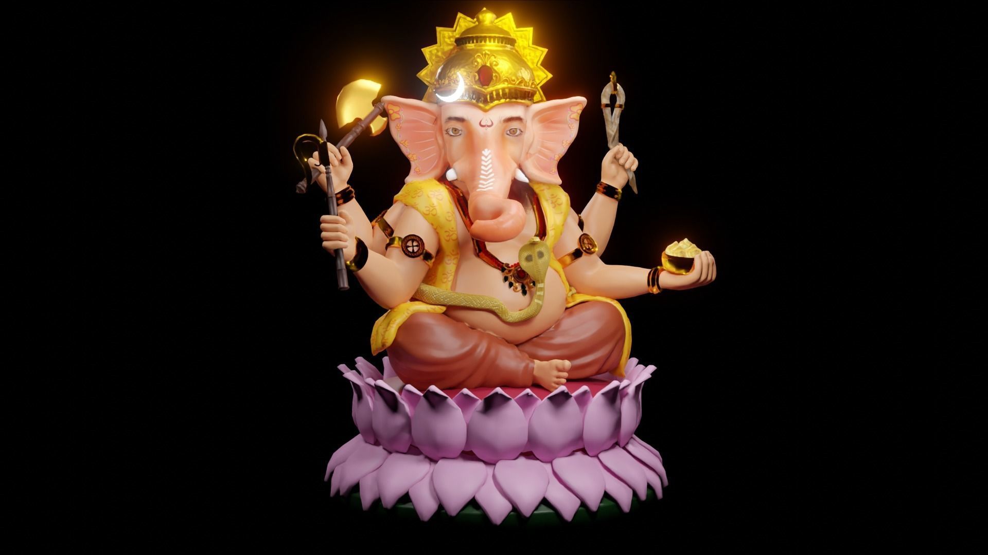 Lord Ganesha semi rigged model 3D with simple animation 3D model_7
