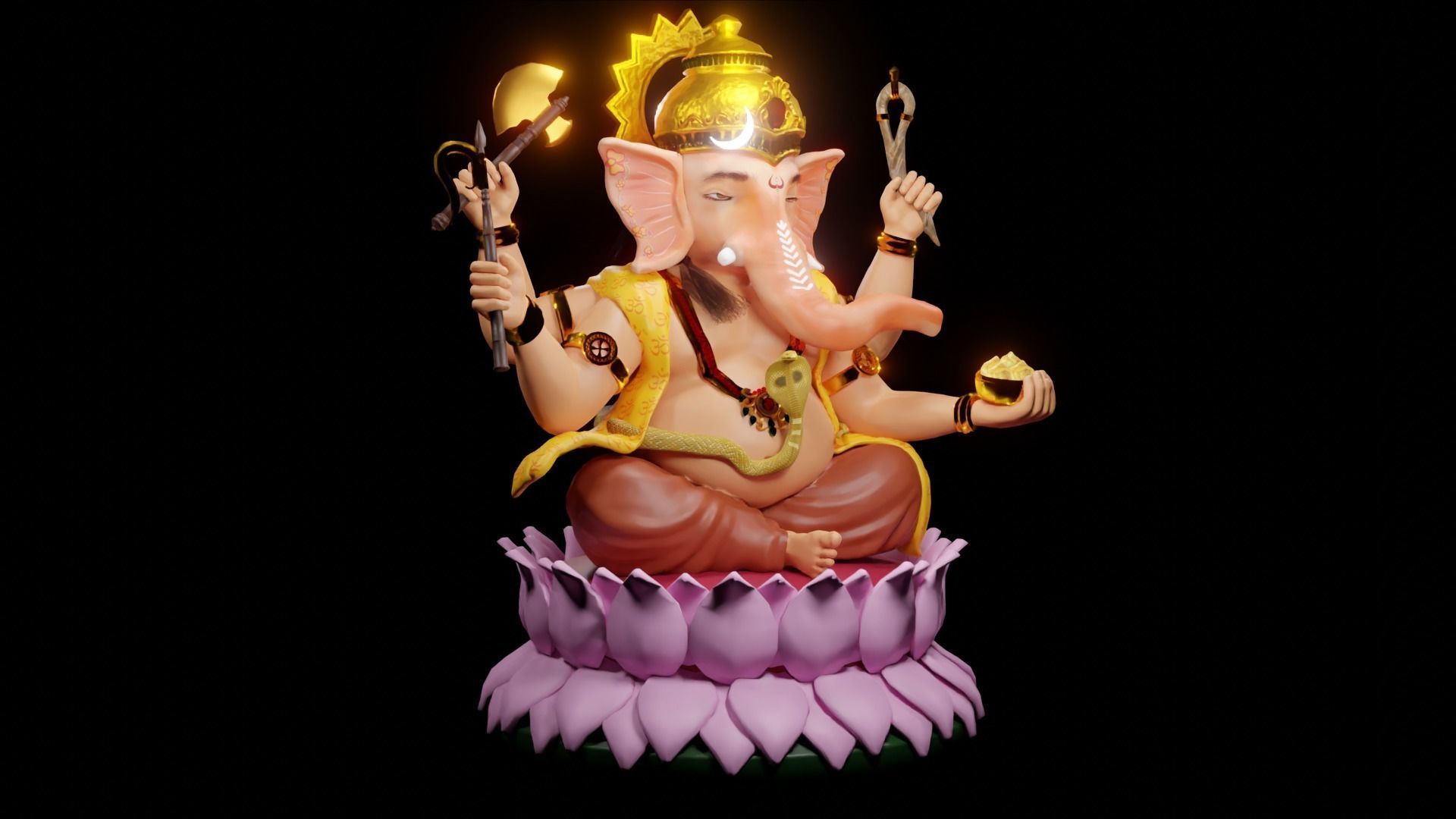 Lord Ganesha semi rigged model 3D with simple animation 3D model_8