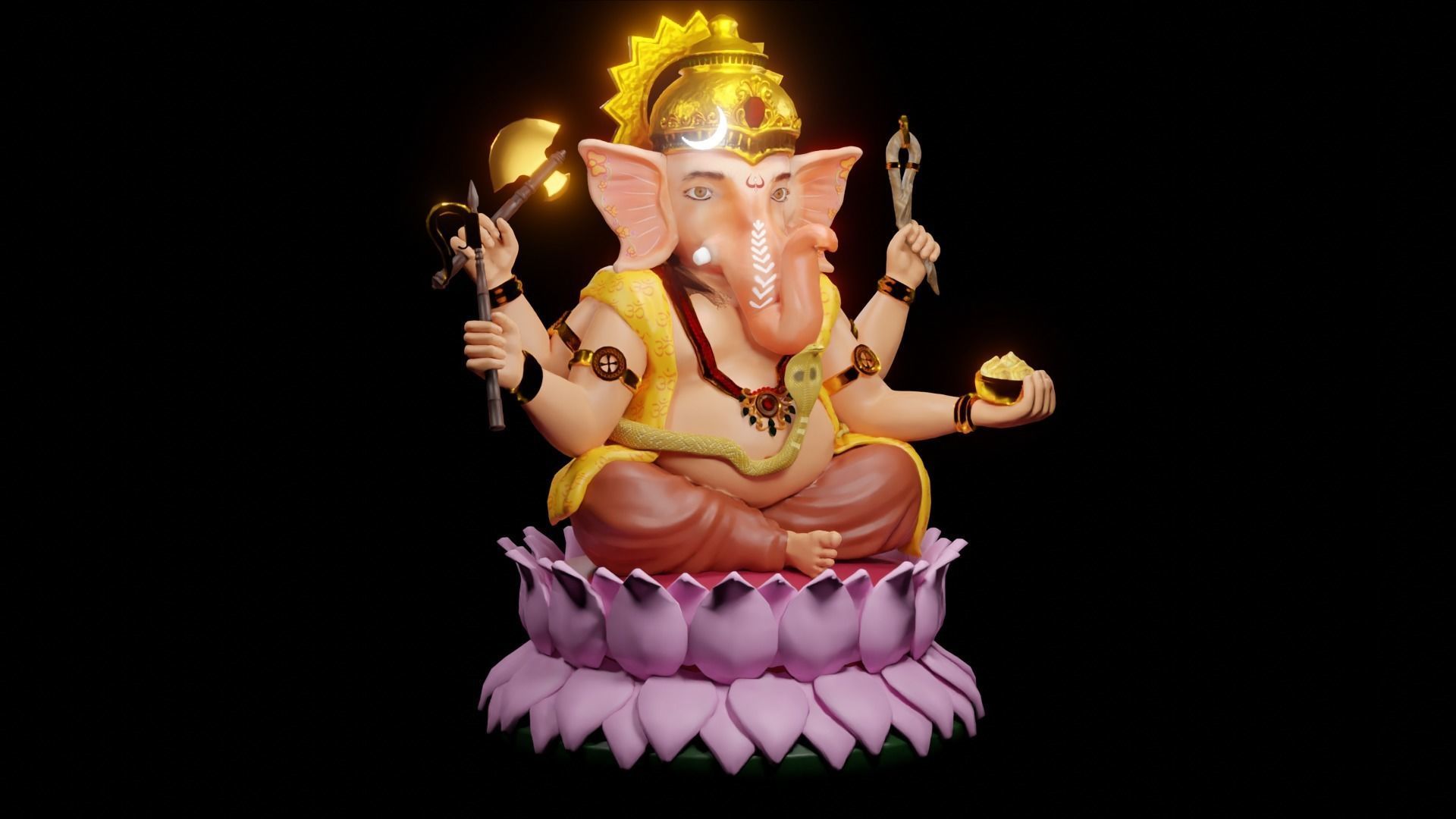 Lord Ganesha semi rigged model 3D with simple animation 3D model_12
