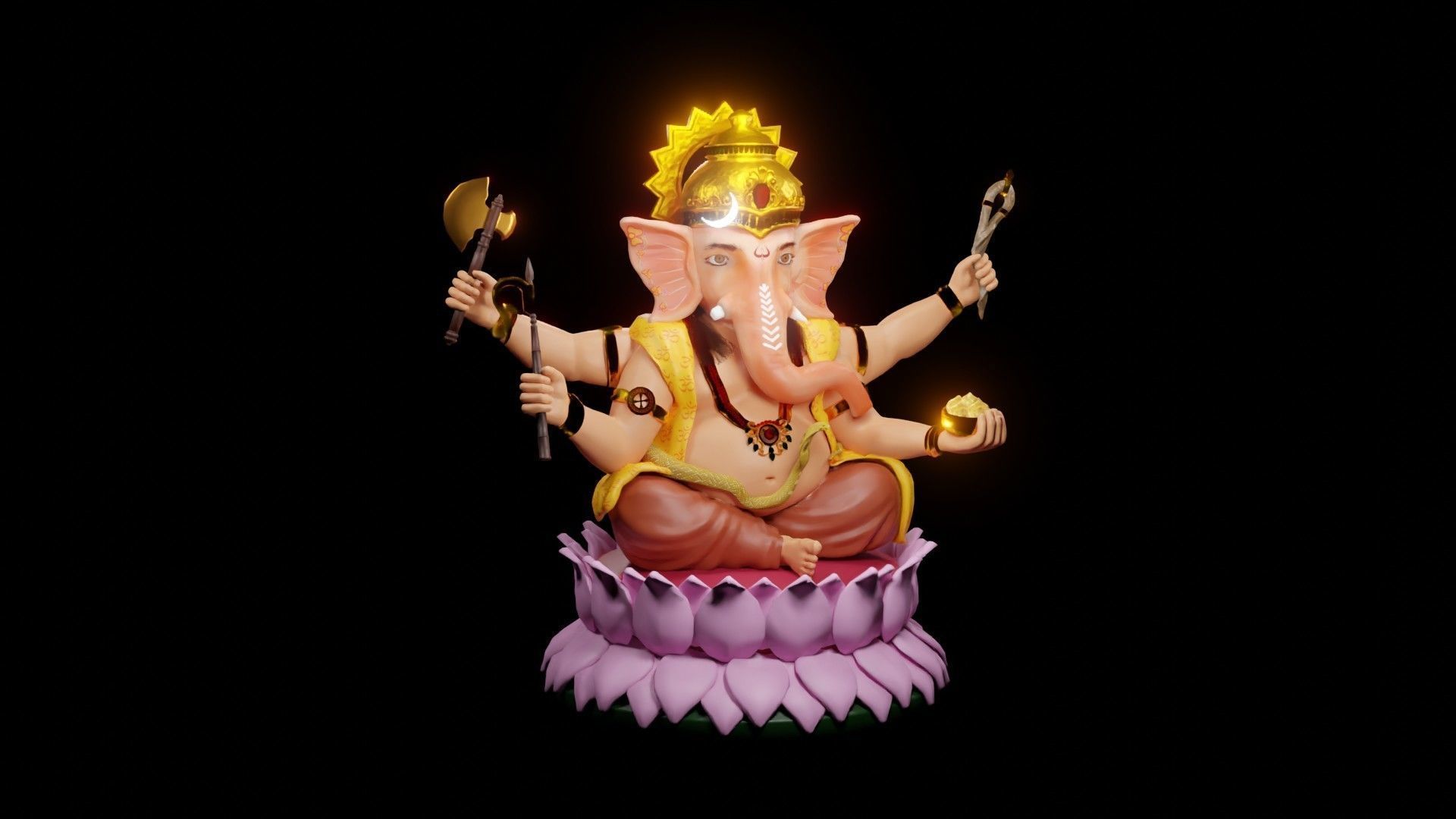 Lord Ganesha semi rigged model 3D with simple animation 3D model_22