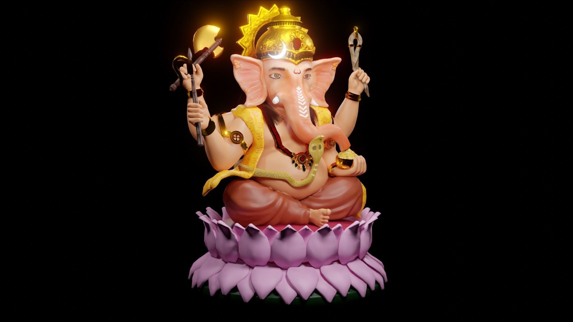Lord Ganesha semi rigged model 3D with simple animation 3D model_11