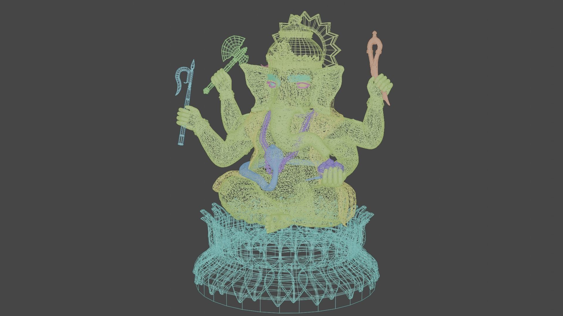Lord Ganesha semi rigged model 3D with simple animation 3D model_20