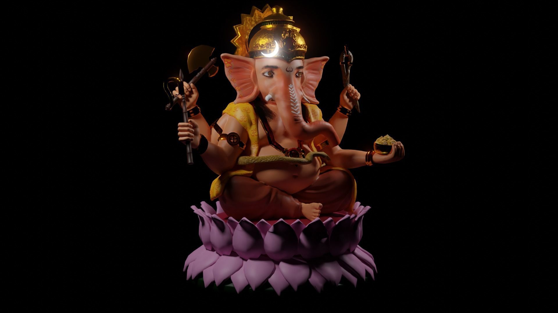 Lord Ganesha semi rigged model 3D with simple animation 3D model_5
