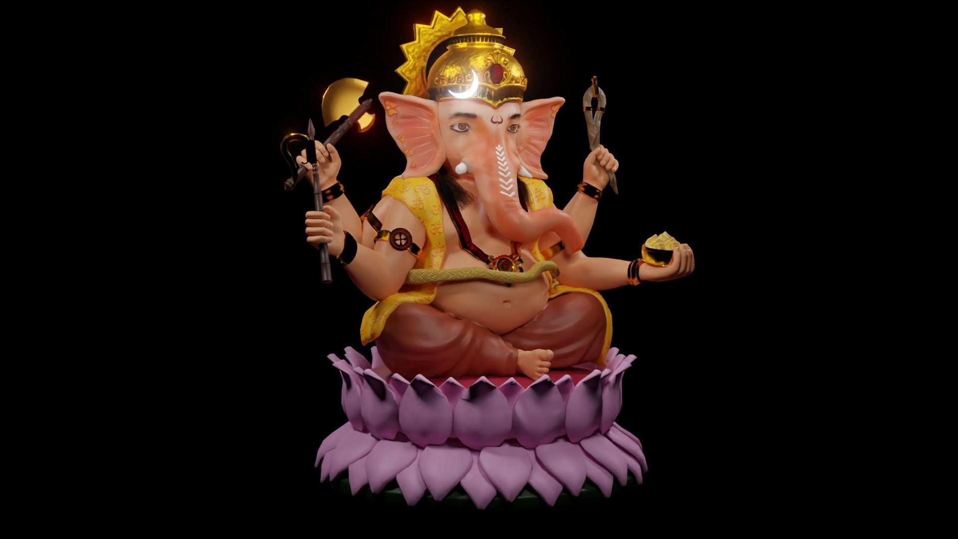 Lord Ganesha semi rigged model 3D with simple animation 3D model_9