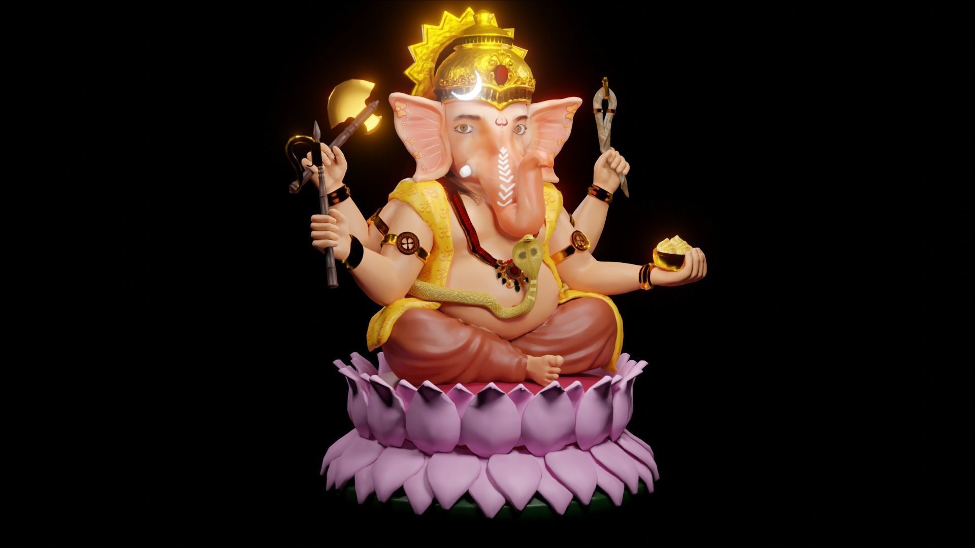 Lord Ganesha semi rigged model 3D with simple animation 3D model_4