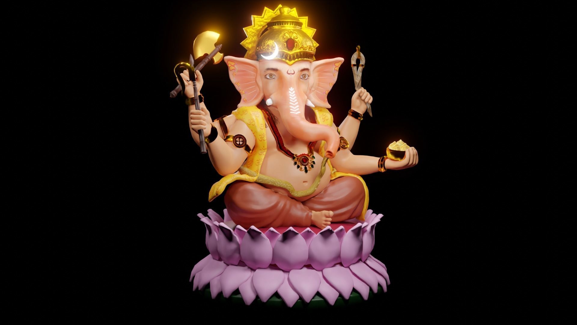 Lord Ganesha semi rigged model 3D with simple animation 3D model_10