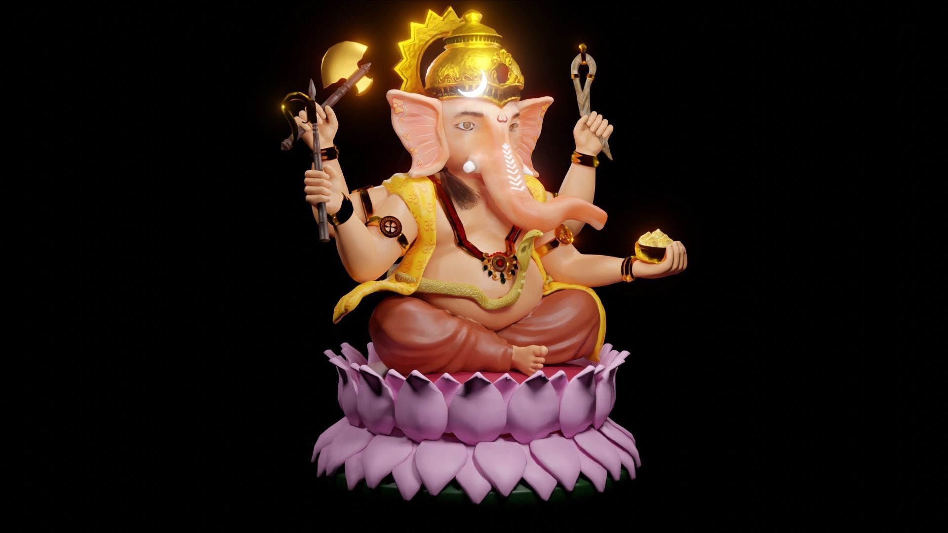 Lord Ganesha semi rigged model 3D with simple animation 3D model_6