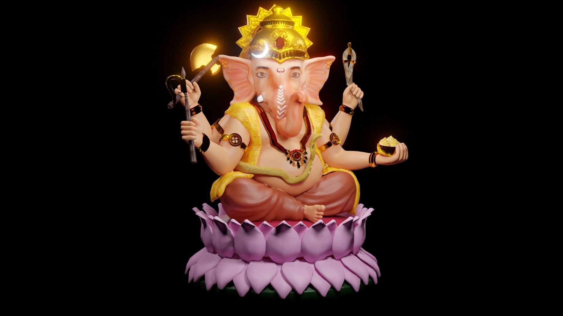 Lord Ganesha semi rigged model 3D with simple animation 3D model_14