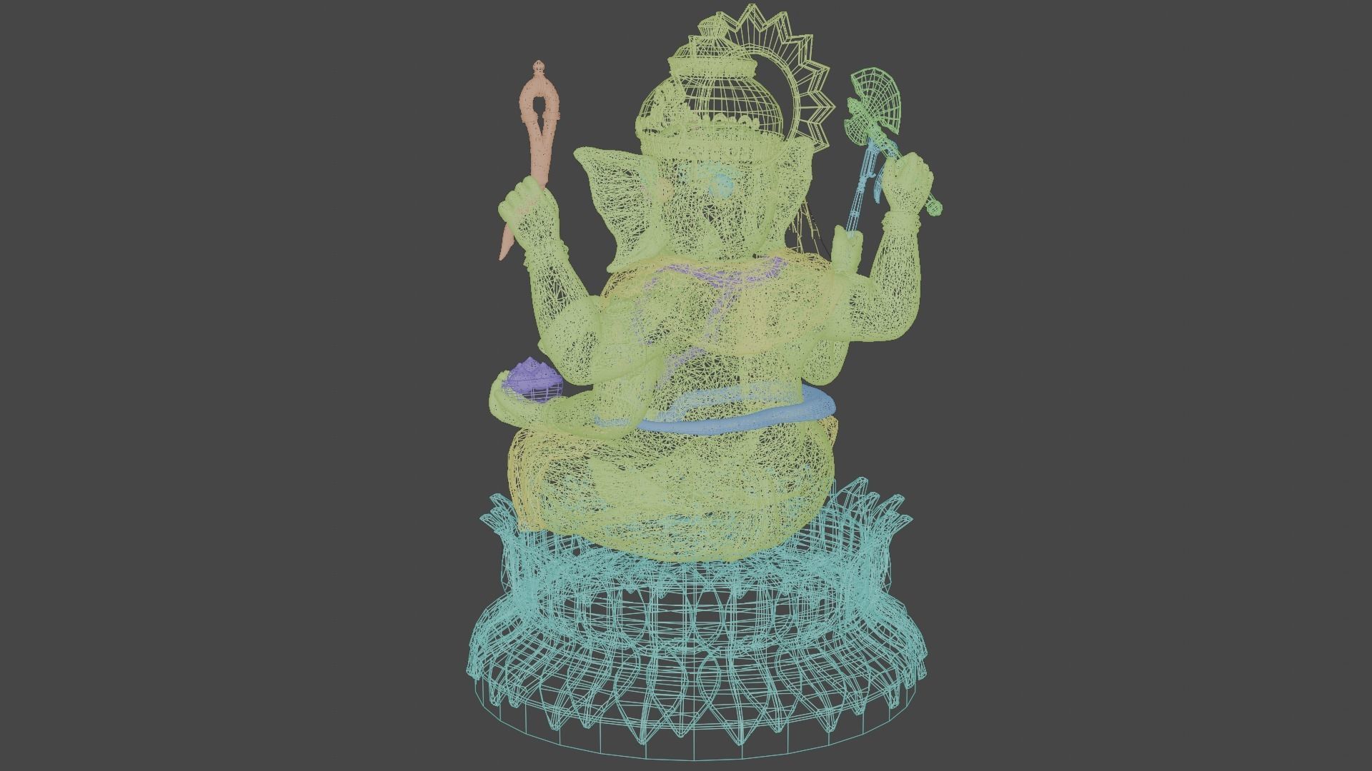 Lord Ganesha semi rigged model 3D with simple animation 3D model_19