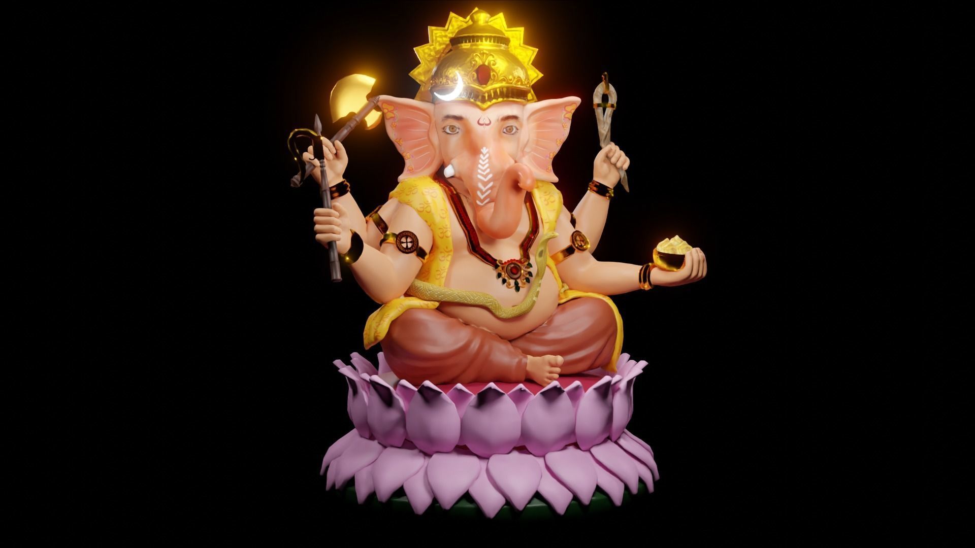Lord Ganesha semi rigged model 3D with simple animation 3D model_13