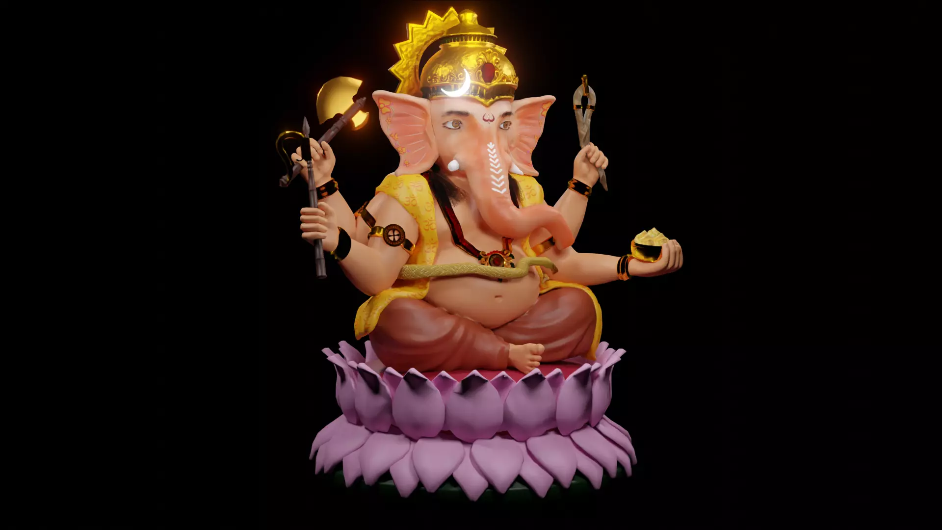 Lord Ganesha semi rigged model 3D with simple animation 3D model_0