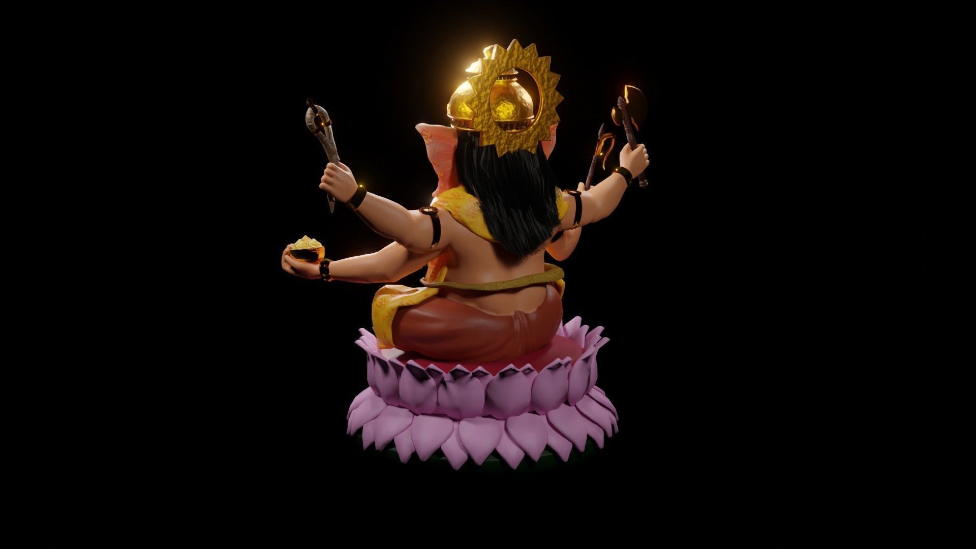 Lord Ganesha semi rigged model 3D with simple animation 3D model_23