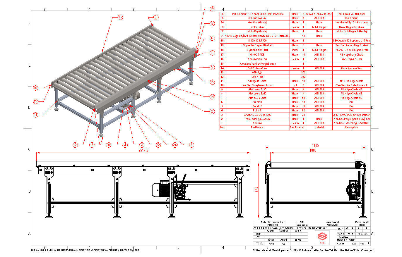 Roller Conveyor 1000mm 3D model 3D model_15