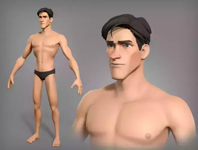 Cartoon male character Scott base mesh Low-poly 3D model