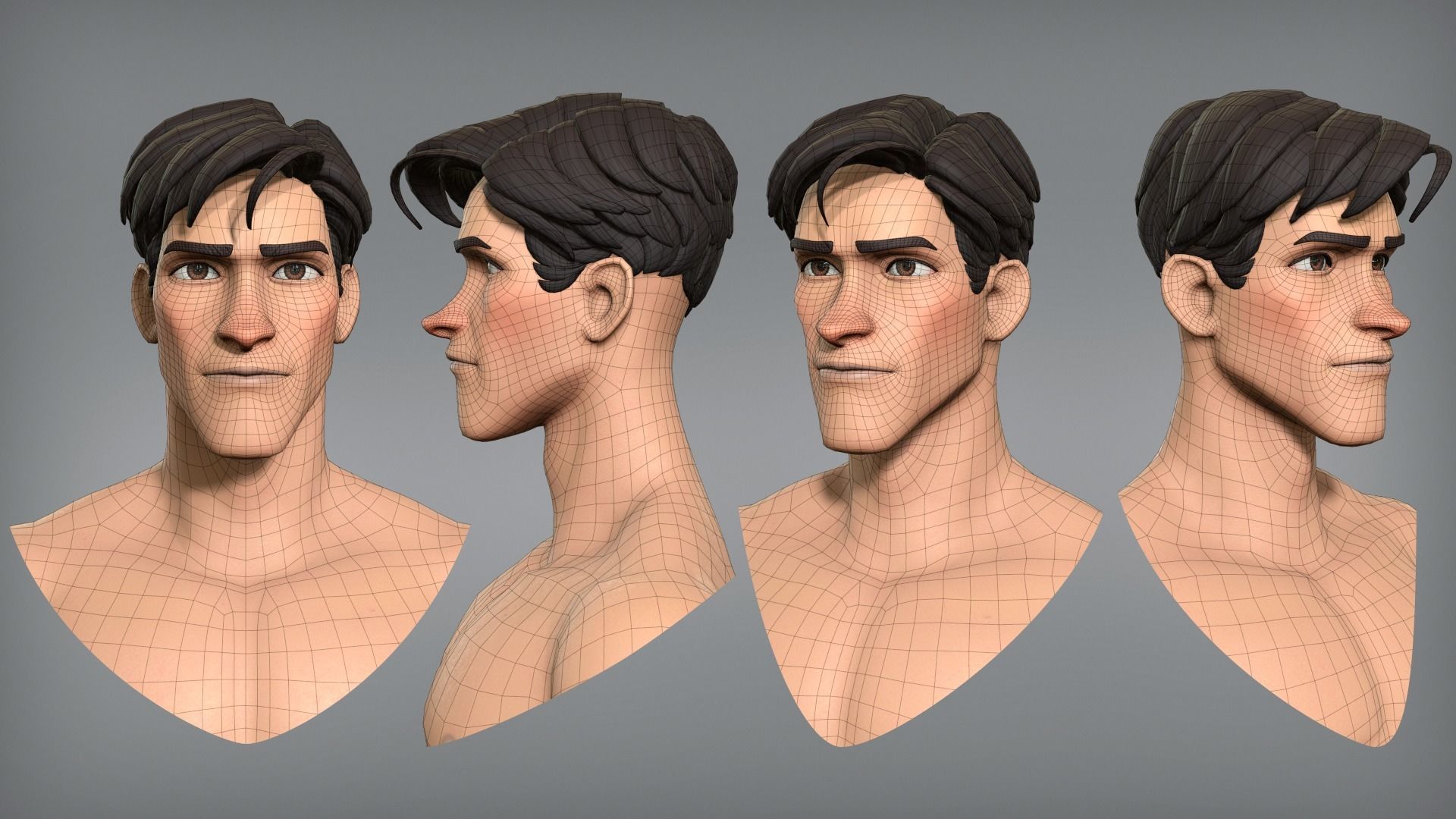 Cartoon male character Scott base mesh Low-poly 3D model_7