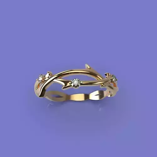 Delicate ring graceful twig with diamonds