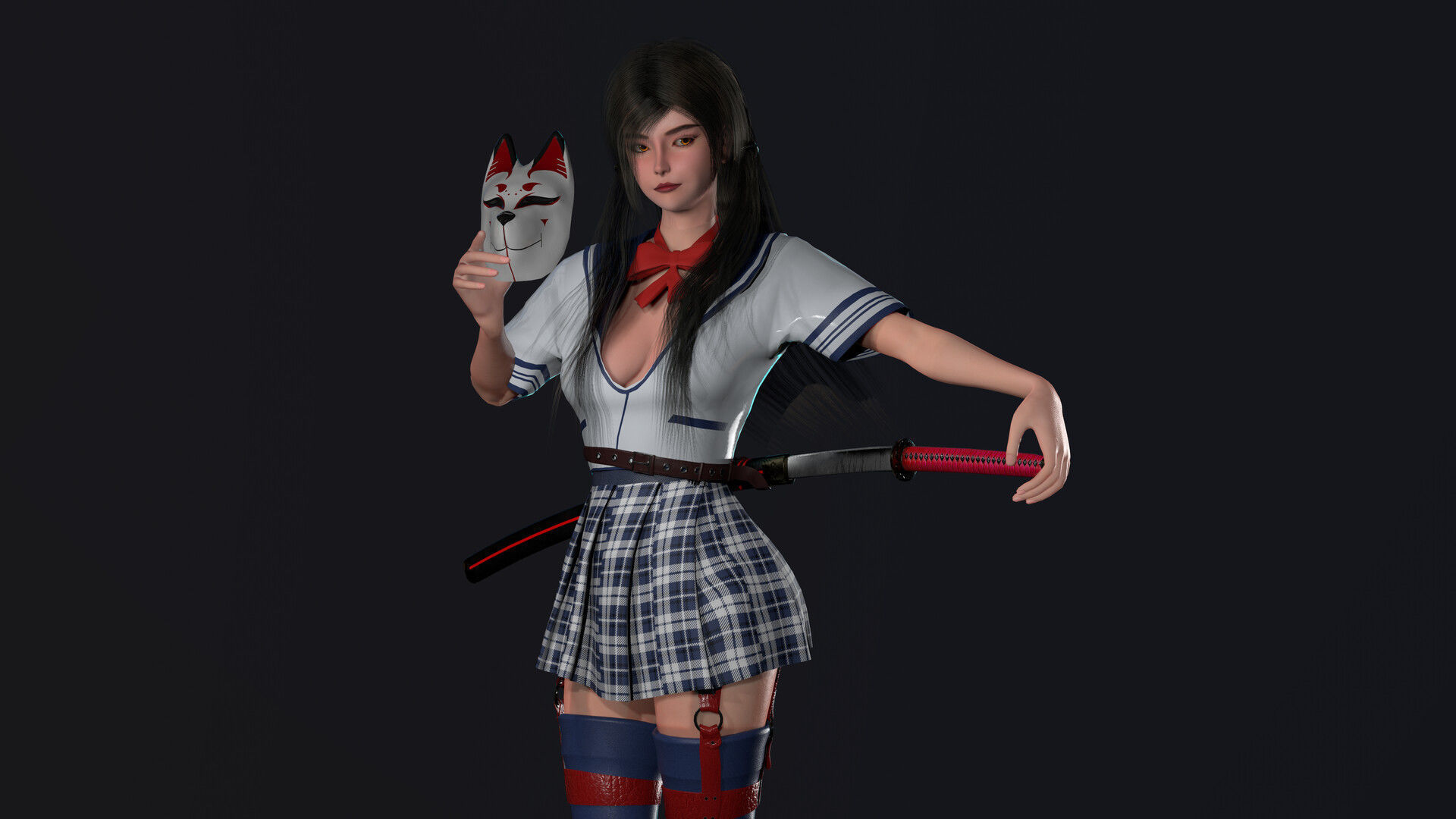 Katana Girl Low-poly 3D model_6