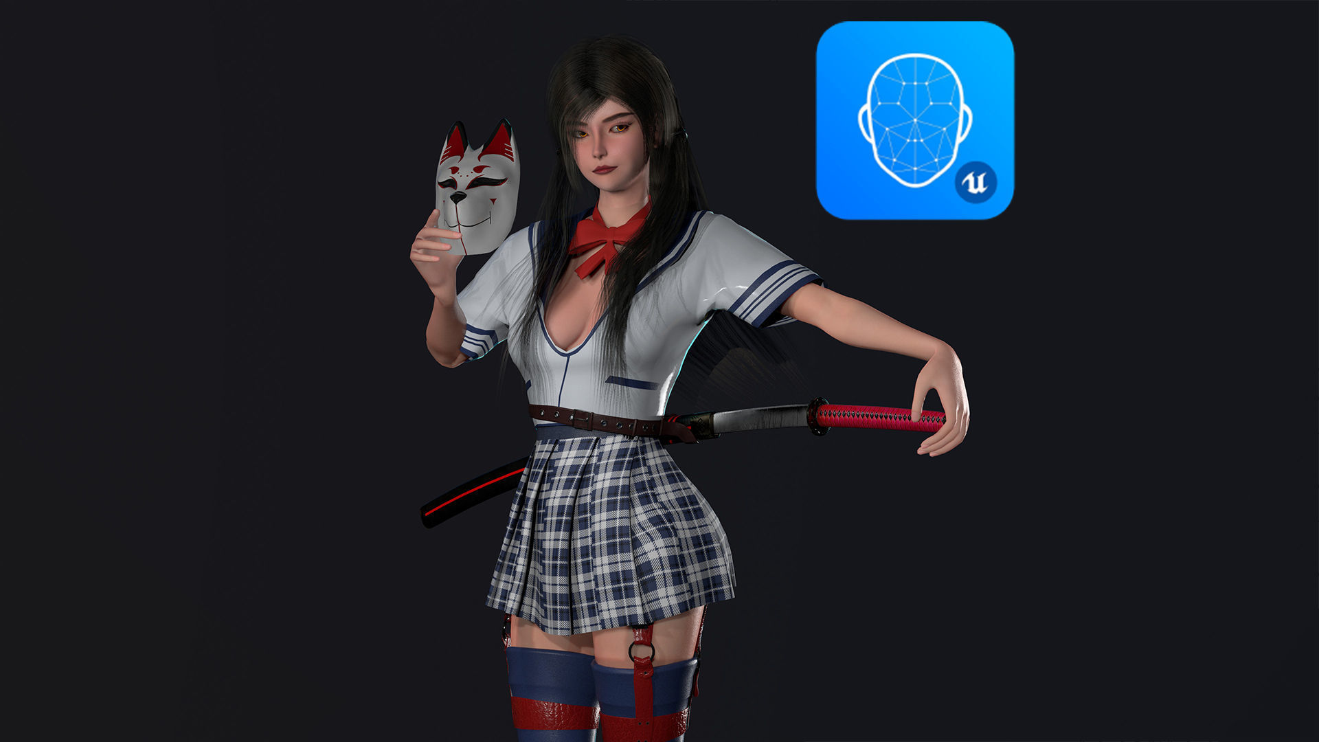 Katana Girl Low-poly 3D model_2